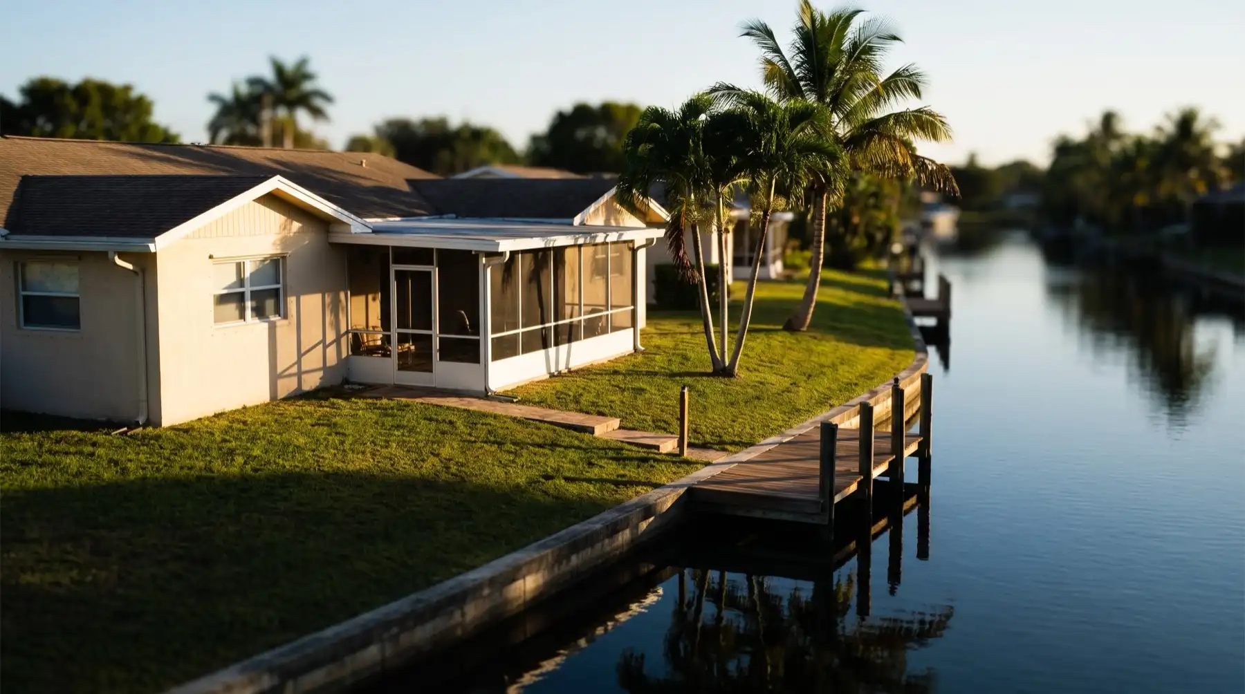 Illustrative image: A 1970s one-story Margate home on a canal