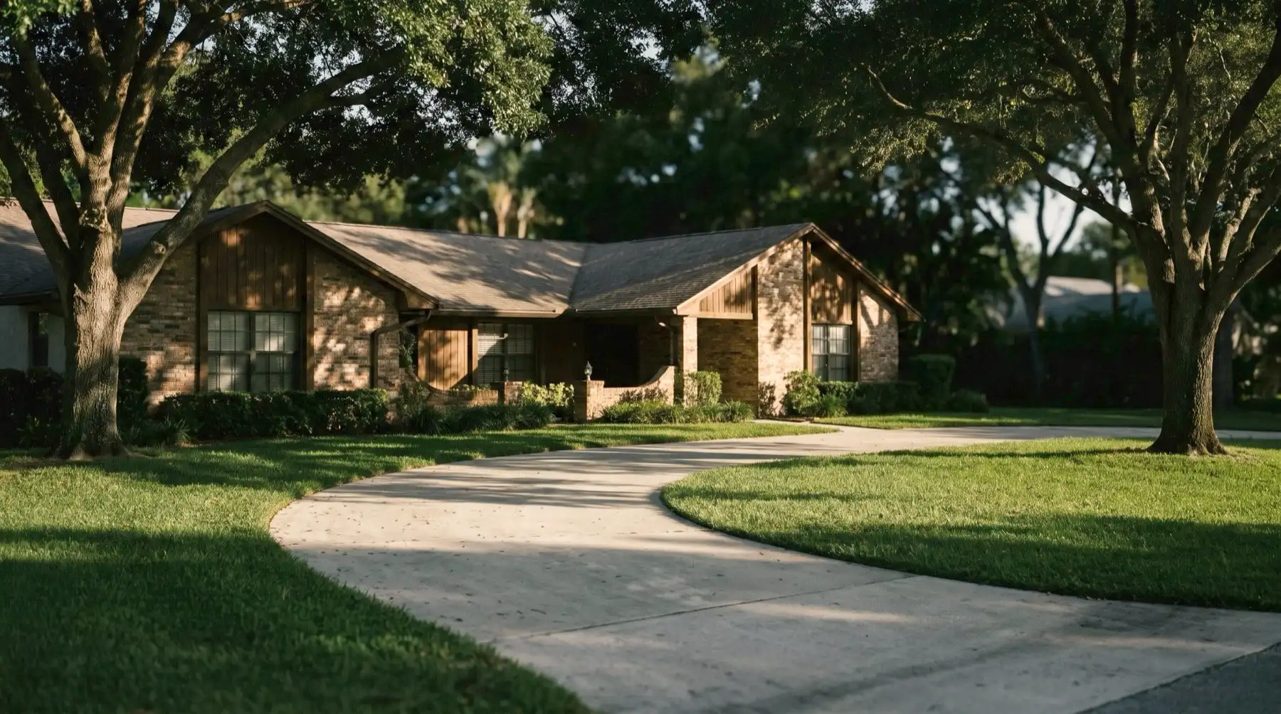 Illustrative image: A Plantation ranch-style home under big shade trees
